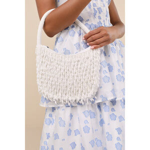 Lulus Dinola White Beaded Fringe Handbag - Size One Size